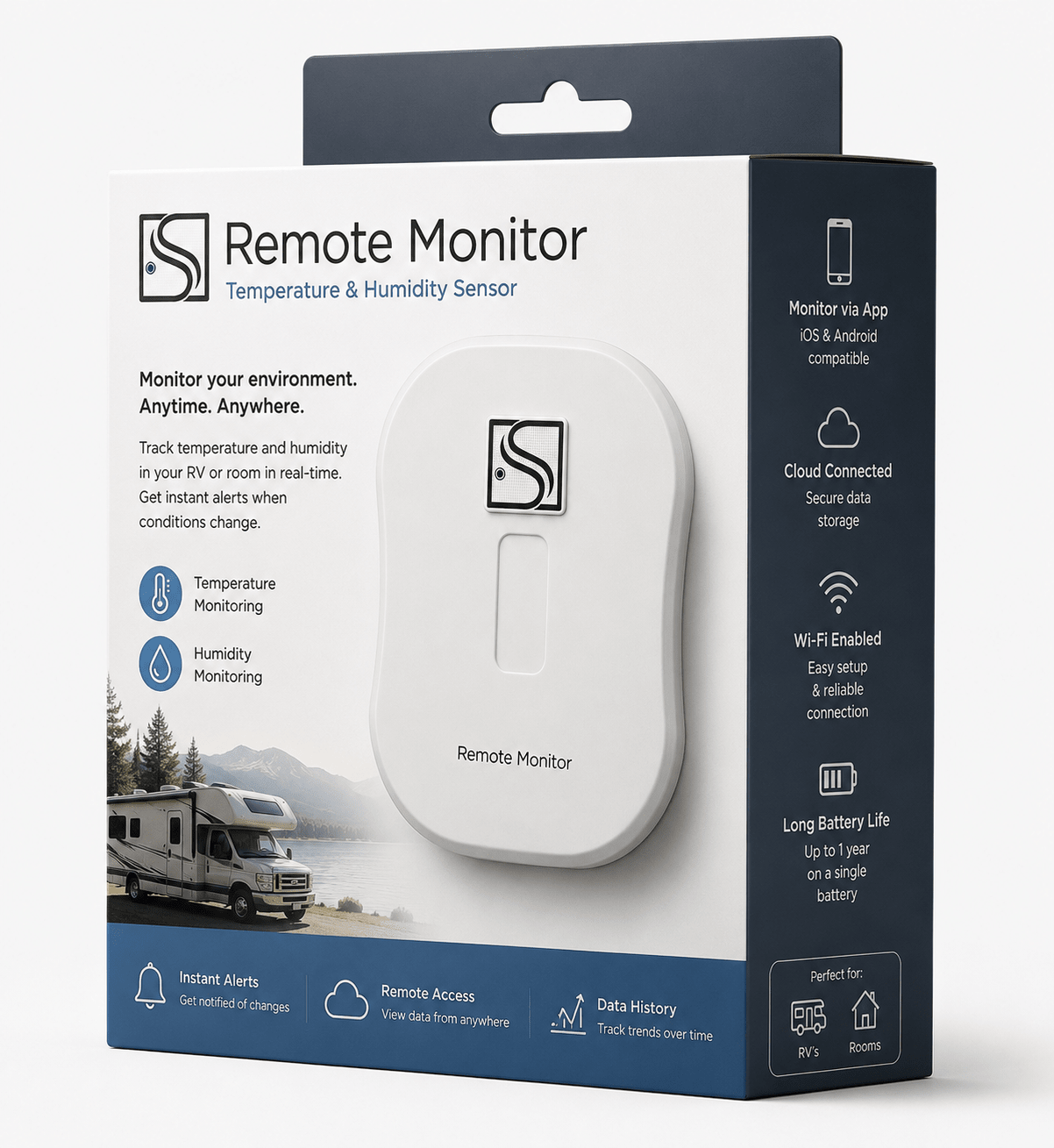 Sturdy Screens Remote Monitor temperature and humidity sensor in branded packaging